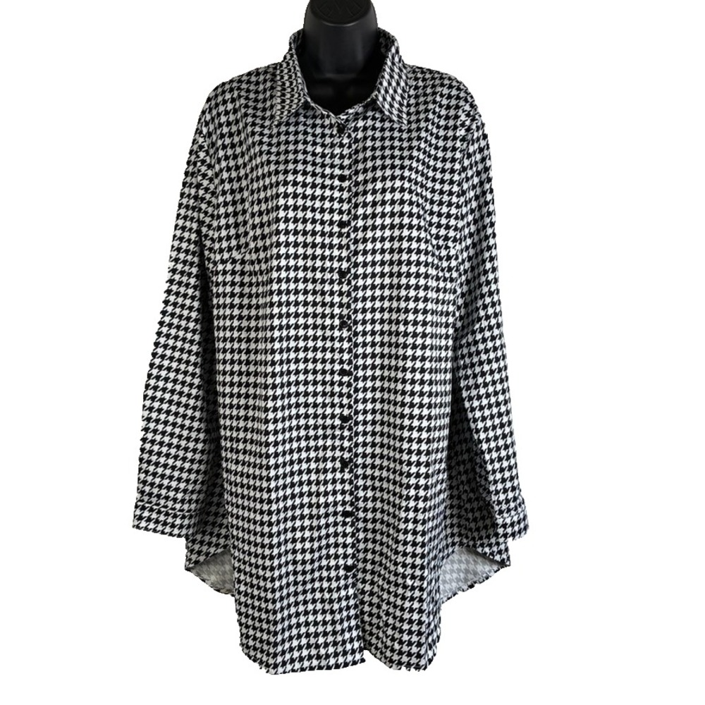 NWT ZANZEA Long Sleeve‎ Casual Shirt Black White Houndstooth Size 18 Button Up
